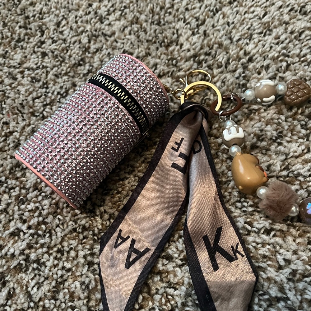Elegant Brown Rhinestone Keychain Accessory